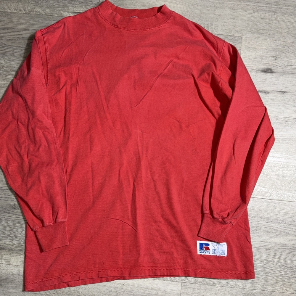 Vintage 80s Russell Athletic Long Sleeve Red USA Made Blank L